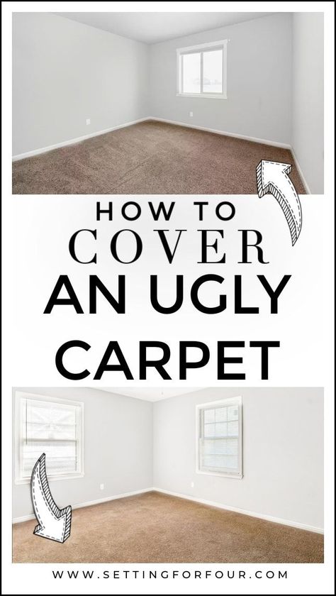 How To Cover An Ugly Carpet - design ideas for ugly carpeting! #interior #design #ideas #ugly #carpet #flooring How To Decorate With Carpeted Floors, Rug On Brown Carpet Living Room, Kitchen With Carpet, Rug Carpet Bedroom, How To Style Carpeted Rooms, Carpeted House Decor, Apartment Carpet Living Room, Rugs On Brown Carpet, How To Make A Carpeted Room Look Good