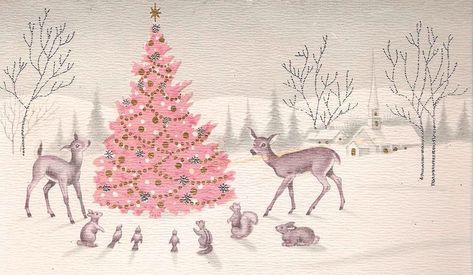 A Pink Christmas, Pink Christmas, The Snow, Christmas Card, Deer, Christmas Tree, Animals, Christmas, Pink