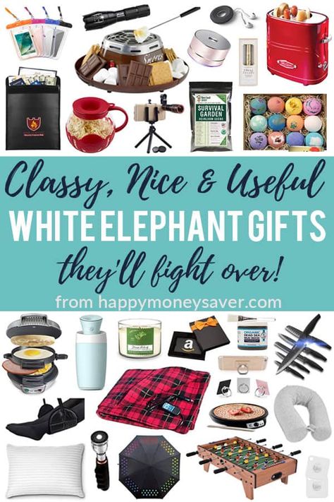 Useful White Elephant Gifts, Elephant Gifts Christmas, Happy Money Saver, White Elephant Christmas, Yankee Swap Gift, White Elephant Gift Ideas, Elephant Gift Ideas, Best White Elephant Gifts, White Elephant Game