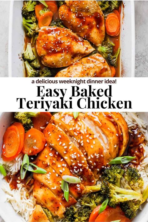 Baked Teriyaki Chicken - a delicious and super easy baked teriyaki chicken recipe that is perfect for a busy weeknight dinner! #bakedteriyakichicken #bakedchickenteriyaki #Chickenteriyakirecipe #bakedteriyakichickenthighs ##bakedteriyakichickenbreasts One Pan Chicken Teriyaki, Whole30 Teriyaki Chicken, Teriyaki Chicken In The Oven, Sides For Chicken Teriyaki, Teriyaki Chicken Baked Easy, Oven Baked Chicken Teriyaki, Baked Teriyaki Chicken Tenders, High Protein Chicken Teriyaki, Meal Prep Chicken Teriyaki