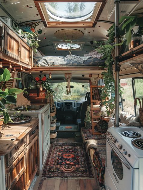 Boho Caravan Renovation, Tiny House Design Mobile, Tiny House Boho Style, Boho Sprinter Van, Camper To Tiny House Conversion, House Van Ideas, Remodeled Campers Diy, Mini Van Home, Boho Van Interior