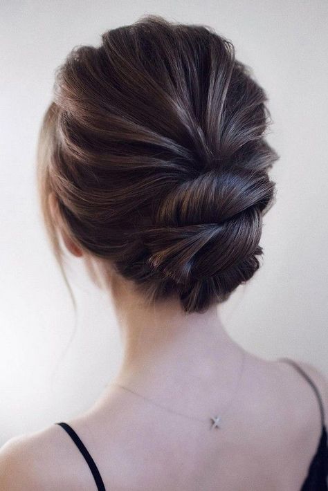 15 Stunning Low Bun Updo Wedding Hairstyles from Tonyastylist | EmmaLovesWeddings | Bloglovin’ Neat Wedding Hair, Loose Buns Hairstyles, Mid Length Hair Bridal Styles, Messy Plates Hairstyle Indian, Party Hairdos For Medium Length Hair, Neat Updo Hairstyles, Simple Updos For Medium Hair Formal, Work Updo, Updos Easy