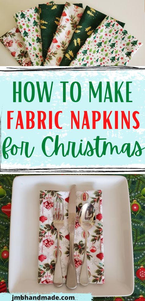 Sew some fabric napkins to dress up your table this Christmas. Quick and easy sewing project so you can make more than one at a time. Perfect sewing pattern to use to make fabric napkins for any occasion. Make Napkins Sewing Projects, Napkin Sewing Ideas, Making Napkins Sewing Projects, Christmas Table Sewing Projects, How To Sew Table Napkins, Dinner Napkin Sewing Pattern, Fabric Napkins Diy How To Make, Crafts With Christmas Fabric, Sewing Patterns Free Christmas