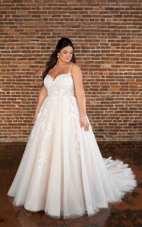 Discover our enchanting lace plus size princess ballgown wedding dress with spaghetti straps, style D3720+ by Essense of Australia. Shop more wedding dresses. Plus Size Ballgown, Curvy Wedding Dress, Curvy Wedding, Plus Wedding Dresses, Ballgown Wedding Dress, Princess Wedding Gown, Wedding Dresses Lace Ballgown, Wedding Dresses Princess Ballgown, Ballgown Wedding