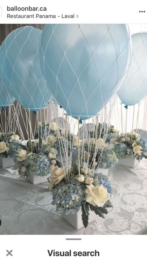 Balloons And Flowers, Cloud Theme, Hot Air Balloon Party, Baby Nursery Diy, Idee Babyshower, Baby Shower Decorations For Boys, Boy Decor, Shower Centerpieces, Balloon Centerpieces