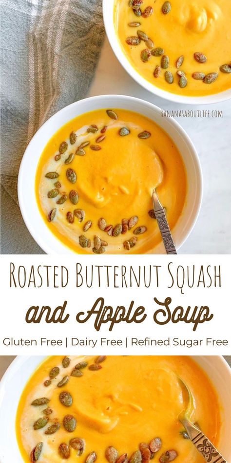 butternut squash soup with apples Soups Fall, Butternut Squash And Carrot Soup, Squash And Apple Soup, Squash Apple Soup, Butternut Squash Apple Soup, Autumn Squash, Vegan Butternut Squash Soup, Butternut Squash Curry, Healthy Butternut Squash