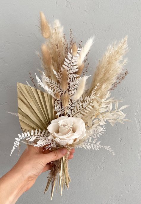 Mini White Rose Pampas Grass Bud Vase Arrangement - Etsy Pampas Vase Centerpiece, Pampas Grass Bud Vase, Mason Jar Pampas Centerpieces, Pampas Roses Centerpiece, Pampas Grass White Roses Centerpiece, Small Pampas Arrangement, Small Vases With Pampas, Mini Arrangements, Feather Arrangements