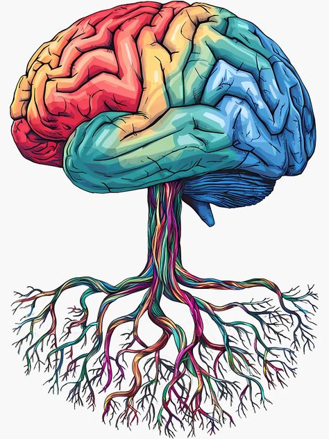 "Colorful Brain Roots of Imagination - Vibrant Brain and Roots Art" Sticker for Sale by WatermelonPink | Redbubble Brain Disorders Art, Strong Brain, Medical Artwork, Education Illustration, Brain Art, Internet Network, Dreams And Visions, Tree Roots, Dark Photography