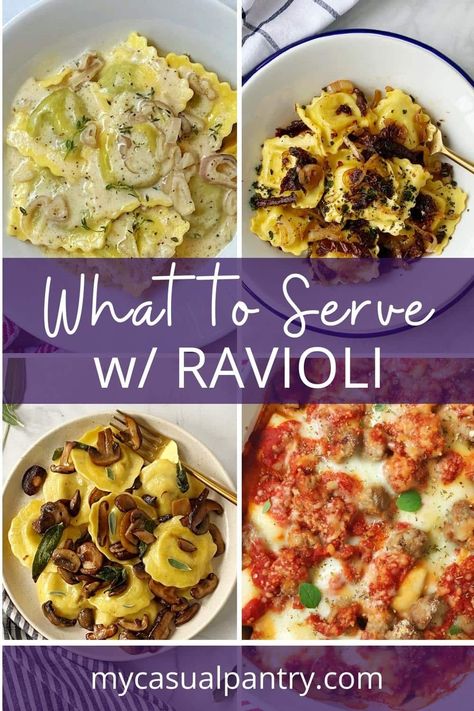 Ravioli is a great option for a busy weeknight when you need to get a meal on the dinner table fast. Pair ravioli with delicious sauces, side dishes, or salads to create a satisfying meal the whole family will love. Recipes For Ravioli Dinners, Dinner With Ravioli, Side For Ravioli, Christmas Ravioli Dinner, Ravioli Toppings, What To Eat With Ravioli, What To Serve With Ravioli Dinners, What To Do With Ravioli, Meals With Ravioli