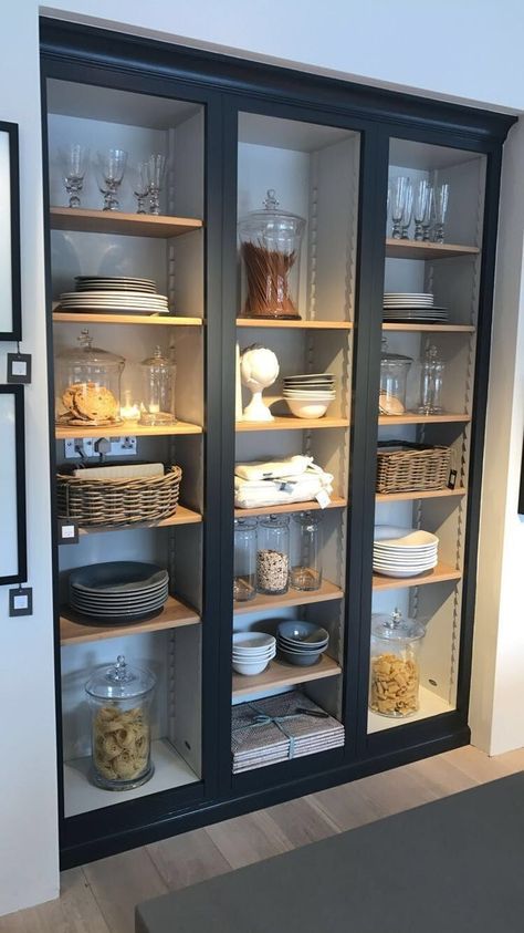 Giantex Accent Floor Storage Cabinet Adjustable Shelves Antique 2-Door Low Floor Cabinet Pantry 24" Lx13 Wx49''H (Black) Crockery Cabinet Design, Glass Sideboard, Organiser Cucina, Crockery Cabinet, Crockery Unit Design, Glass Pantry Door, Almirah Designs, Interior Boho, Crockery Unit