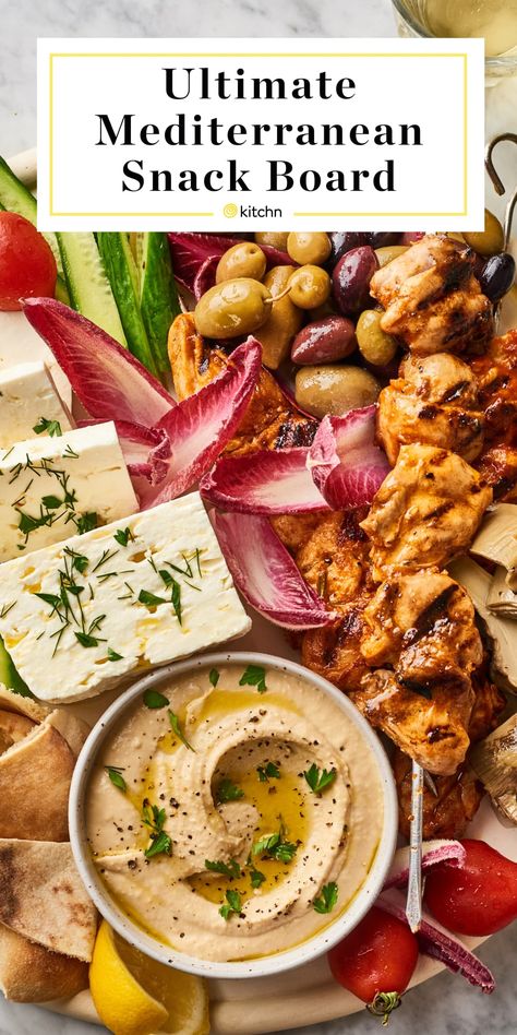 How to Make a Mediterranean Snack Board | Kitchn Mediterranean Platters, Mediterranean Diet Snacks, Mediterranean Snacks, Mediterranean Appetizers, Skewer Recipes, Snack Board, Charcuterie Recipes, Mediterranean Diet Recipes, Healthy Vegetables