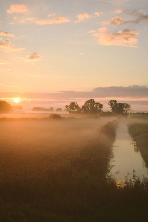 Morning Sunrise Painting, Morning Landscape Photography, Early Morning Painting, Early Sunrise Aesthetic, Misty Morning Aesthetic, Morning Sunlight Aesthetic, Madinah Painting, Morning Fog Aesthetic, Foggy Morning Aesthetic