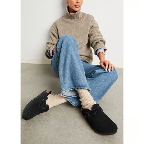 Birkenstock Boston Suede Shearling Clogs, Color Black, Size Eu 41 Women's 10-10.5 Birkenstock Boston Shearling Outfit, Birkenstock Black Outfit, Black Birkenstock Clogs Outfit, Birkenstock Boston Outfit Fall, Birkenstock Clog Outfits, Boston Clogs Outfit, Black Clogs Outfit, Birkenstock Clogs Outfit, Shearling Clogs