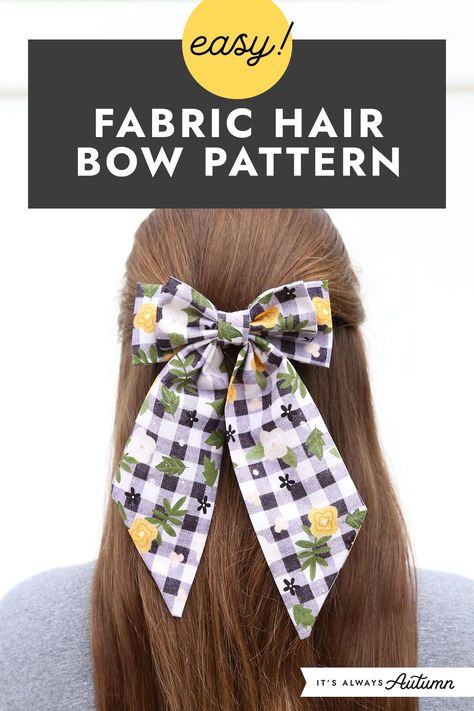 Easy fabric hair bow pattern! Learn how to make beautiful fabric hair bows using less than a quarter yard of fabric. This is an easy sewing project that will take about thirty minutes. Scrap Fabric Bows, Fabric Crafts For Beginners, Trending Hair Bows, How To Make A Hair Bow Out Of Ribbon, Hairbow Pattern Printable, Bows From Fabric, Fabric Bows Pattern, Christmas Projects To Sew, Fabric Hair Bow Diy