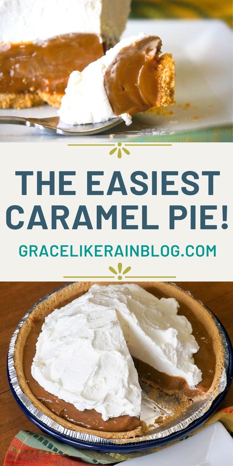 This Magic Caramel Pie recipe utilizes a unique cooking method to make a delicious, mouth-watering pie. It's thick and rich and full of flavor. | Caramel Pie | Cook in Can | Sweetened Condensed Milk | Eagle Brand Milk | Unique Pie Recipes | Thanksgiving PIe | Christmas Pie | #Pie #Caramel #EagleBrand #Recipes #Pies Easy Caramel Pie, La Lechera Recipes, Pie Recipes Thanksgiving, Pie Easy Recipe, Caramel Pie Recipe, Unique Pie Recipes, Eagle Brand Recipes, Recipe With Condensed Milk, Sweetened Condensed Milk Recipes