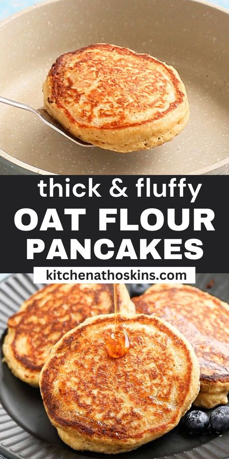 Oat Flour Pancakes are ultra soft and fluffy. It is a healthier pancake recipe that uses just 2 tablespoons of butter for the entire batch. For a gluten-free option, swap in gluten-free oats. Oat And Almond Flour Pancakes, Pancakes With Flaxseed Meal, Oat Flour Buttermilk Pancakes, Best Oatmeal Pancake Recipe, Gluten Free Oat Pancake Recipe, Fluffy Oat Flour Pancakes, Low Carb Oatmeal Pancakes, Oat Flour Pancakes Healthy, Oatmeal Flour Recipes Baking