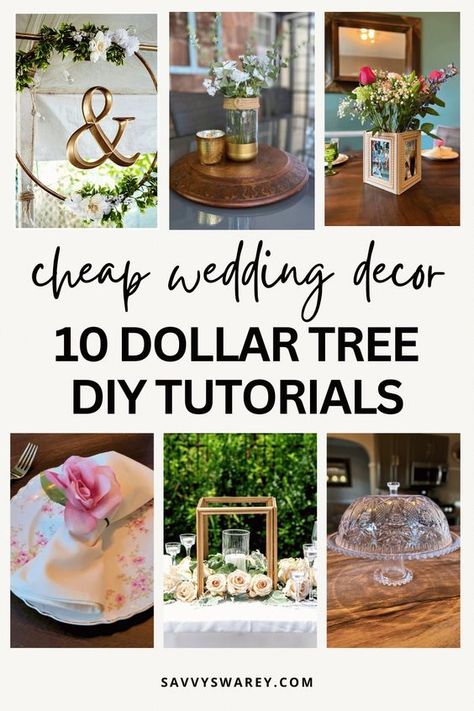 Get ready to say 'I do' on a budget with Stunning DIY Dollar Tree Wedding and Event Hacks. Learn how to transform ordinary Dollar Tree finds into extraordinary wedding decor that will leave your guests in awe. From elegant centerpieces to chic floral backdrops – the possibilities are endless! Visit the blog to find tutorials and supplies for 10 Dollar Tree Wedding DIYs! Dollar Tree Crafts Centerpieces, Frugal Wedding Decorations, Diy Wedding Decorations Dollar Tree, Easy Wedding Table Decorations, Affordable Wedding Centerpieces Diy, Inexpensive Wedding Centerpieces Diy, Wedding Centerpiece Ideas On A Budget, Dollar Tree Wedding Hacks, Simple Wedding Centerpieces Diy Budget