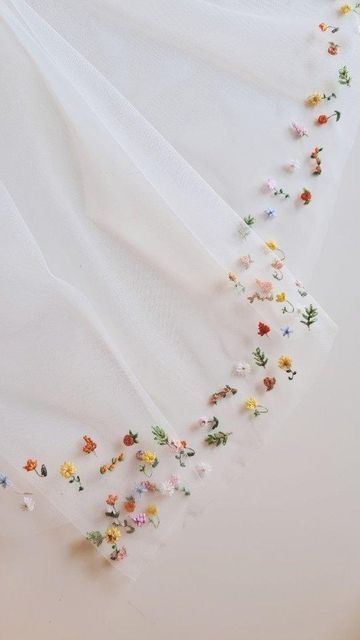 Natasha Nicole Studio | Bespoke Veils on Instagram: "Some little details from Catherine's hand embroidered, bespoke wedding veil 🪡 Designed, sketched, and embroidered by hand from start to finish 🩷" Wedding Veil Embroidery Diy, Flower Wedding Vales, Hand Embroidery Wedding Dress, Wedding Veils Aesthetic, Flower Embroidery Veil, Wedding Veil Embroidered Flowers, Color Wedding Veil, Diy Embroidered Wedding Veil, Veils Bridal Embroidered