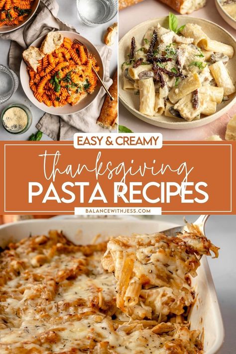 These are the 40 best Thanksgiving pasta dishes! With pesto, baked, cheese, alfredo and red sauce pasta recipes, these Italian dishes are healthy and traditional. Make cold pasta salads as sides or make ahead casseroles for main dishes, and enjoy. Find these Thanksgiving pasta dishes and more easy Thanksgiving dinner recipes on the blog. Pasta For Thanksgiving Dinner, Make Ahead Pasta Bake, Dishes With Pesto, Thanksgiving Pasta Dishes, Make Ahead Pasta Dishes, Thanksgiving Pasta Recipes, Italian Thanksgiving Dinner, Easy Thanksgiving Dinner Recipes, Untraditional Thanksgiving Dinner