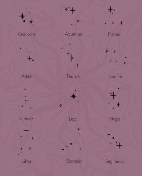 Tattoo Ideas Star Sign, Small Astronomy Tattoo Ideas, Zodiac Signs Constellations Tattoo, Zodiac Star Tattoo Ideas, Star Cluster Tattoo Zodiac, February Star Sign Tattoo, Star Horoscope Tattoo, Libra Constellation Tattoo Collar Bone, Astrology Couple Tattoo