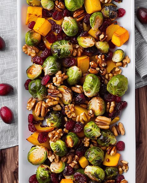 Roasted Fall Vegetables with Cranberries and Maple Walnuts: A Seasonal Side Dish to Savor As the weather cools down and the leaves begin to change, there’s no better way to ... Read more Thanksgiving Vegetable Sides Brussel Sprouts, Roast Dinner Vegetables, Roasted Root Vegetables Thanksgiving Brussels Sprouts, Roasted Squash With Cranberries, Roasted Veggie Fall Salad, Maple Roasted Veggies, Oven Roasted Fall Vegetables, Fall Harvest Vegetables, Cranberry Glazed Roasted Vegetables