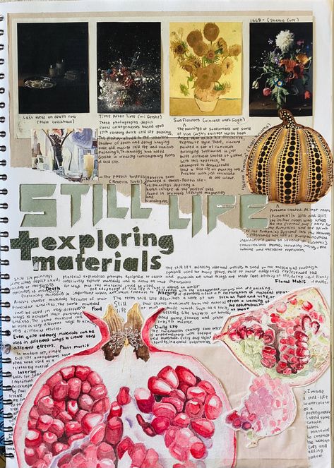 Cool Gcse Art Pages, Visual Art Portfolio Layout, Still Life Gcse Sketchbook, A Level Graphics Sketchbook Layout, Alevel Art Moodboard, A Level Art Sketchbook Nature, Gcse Art Book Layout Ideas, Visual Art Diary Inspiration, A Level Art Sketchbook Backgrounds