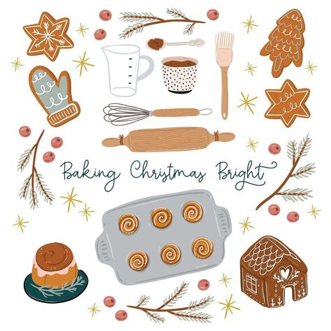 Christmas Baking Clipart, Christmas Baking Wallpaper, Christmas Baking Drawing, Christmas Sweets Illustration, Christmas Baking Illustration, Christmas Food Illustration, Cookies Christmas Aesthetic, Christmas Baking Aesthetic, Christmas Cookies Aesthetic