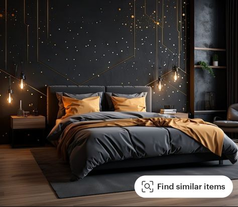 Sophisticated Bedroom Decor, Peel And Stick Decals, Elegant Bedroom Decor, Sophisticated Bedroom, Moody Bedroom, Dark Bedroom, Gold Bedroom, Black Bedroom, Bedroom Refresh