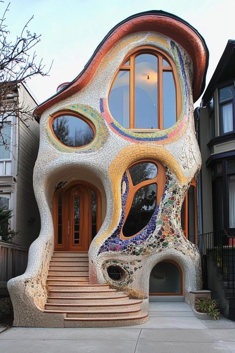 Irregular House Design, Cool Structures, Weird Houses Unusual Homes, Odd Architecture, Mosaic Architecture, Quirky Architecture, Funky Houses, Weird Architecture, Strange Buildings