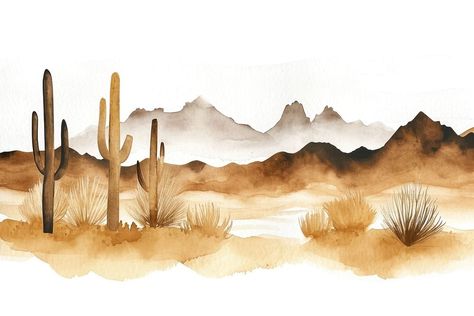 Desert landscape outdoors nature. | premium image by rawpixel.com / Ake Cactus Desert Watercolor Painting, Desert Landscaping Painting, Watercolor Desert Landscape, Desert Watercolor, Atmospheric Perspective, Desert Landscape Painting, Cactus Watercolor, Saree Painting, Watercolor Cactus