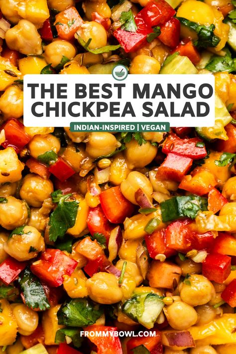 Chickpea Salad Indian, Chickpea Mango Salad, Mango Chickpea Salad, Indian Mango Salad, Savory Mango Recipes, Indian Inspired Salad, Indian Chickpea Salad, Indian Chickpea Recipes, Indian Salad Recipes