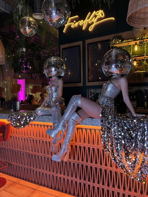 Studio 52 Party, 70s Disco Photos, Cosmic Disco Party, Disco Ball Photo Booth, Burning Man Party Decorations, Studio 57 Disco Outfits, Disco Space Party, Disco Wedding Party, Studio 54 Party Decor