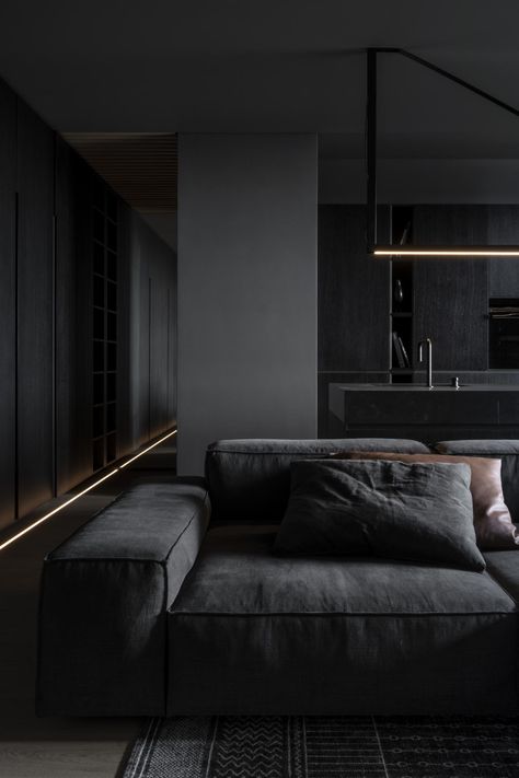 A duo of apartments in Moldova showcase contrasting interior design Dark Interior Design, Black Interior Design, Dark Home, Dark Interiors, Black Furniture, Design Del Prodotto, Dream House Interior, Boho Home, Apartment Interior Design