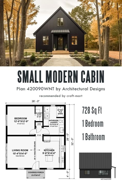 Small Cabin Home Plans, Small Cabin House Plans Open Floor, Small Cabin Ideas Floor Plans, 1000 Sq Ft Cabin Plans With Loft, 1 Bedroom Cabin Plans, Open Concept 2 Bedroom Floor Plan, Small House Plan Design, One Room Barndominium, Cottage With Loft Floor Plan