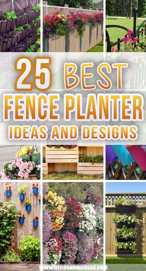 Best Fence Planters Ideas And Designs. Whether your backyard is compact or expansive, there’s always room to add more beautiful plant life with fence planters! Fence planters are what you need to make it even more beautiful. #decorhomeideas Backyard Potted Plants Along Fence, Planters Hanging On Fence, Plant Wall Outdoor Fence, Flowers On Wooden Fence, Outdoor Garden Fence Ideas, Fence Baskets Planters, Garden Wall Planters Ideas, Garden On A Fence Ideas, Privacy Fence Flower Beds