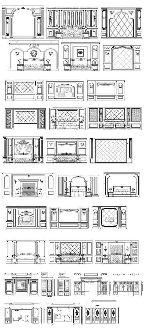 ★【Interior design Neoclassical wall design V2】All kinds of Neoclassica – CAD Design | Free CAD Blocks,Drawings,Details Bedroom Design New Classic, Wall Modeling Design, Royal Wall Design, Classic Wall Design Interiors, Neo Classic Wall Design, Neo Classical Wallpaper, Interior Details Drawing, Neoclassical House Layout, French Wall Design