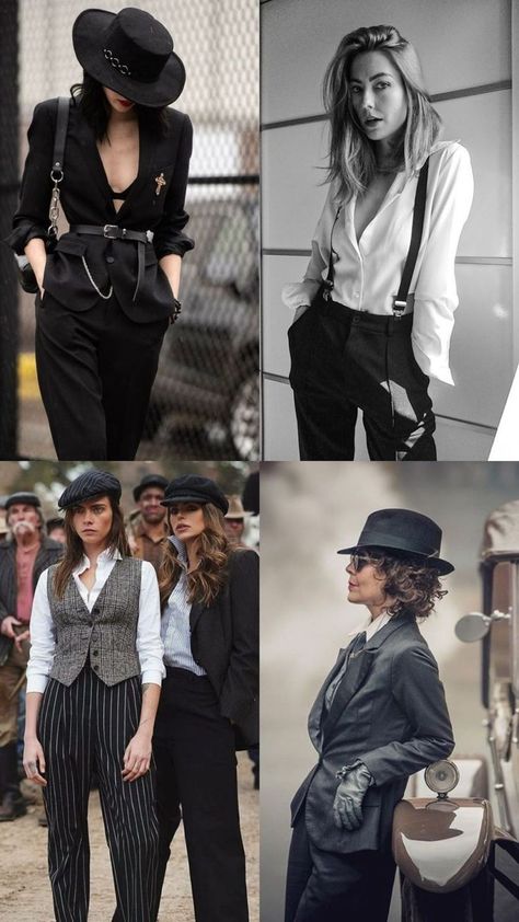 Peaky Blinder Women Outfit, Speakeasy Fashion Women, Womens Peaky Blinders Outfits, Speakeasy Bartender Outfit, 1920 Mobster Women, Peaky Blinders Inspo Outfit, Pinky Blinders Outfit, Prohibition Womens Fashion, Peaky Blinder Inspired Outfit Women