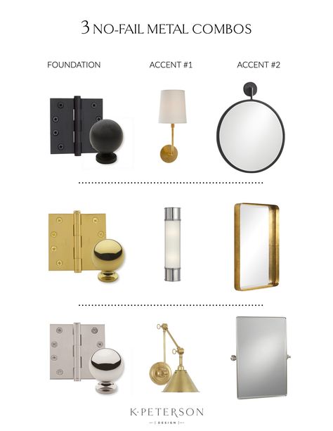 Mixing Metals: The Do's and Don'ts | K. Peterson Design Mixing Hardware Finishes, Bathroom Mixed Metals, Mixed Metals In Bathroom, Mixing Metals In Kitchen, Mixed Metals Bathroom, Mixed Metal Bathroom, Mixing Metals In Bathroom, Mixed Metals Decor, Metal Interior Design