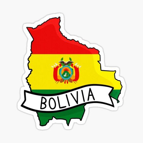 Pegatina «Pegatina Mapa de la bandera de Bolivia» de Drawingvild | Redbubble Travel Stickers Printable, Bolivia Map, Andes Peru, Bolivia Flag, Peru Flag, El Salvador Flag, Haiti Flag, Map Sticker, South America Map