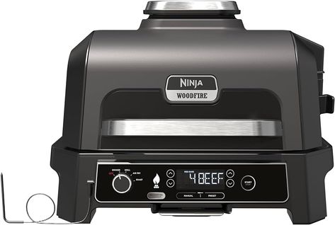 Ninja Woodfire Pro XL Electric BBQ Grill & Smoker with Digital Probe, Large 4-in-1 Outdoor Grill & Air Fryer with Smart Cook System & Woodfire Pellets, Weather Resistant, Portable, Grey/Black OG850UK : Amazon.co.uk: Garden Bbq Brands, Electric Bbq Grill, Electric Design, Tender Brisket, Bbq Grill Smoker, Grill Stand, Outdoor Bbq Grill, Family Bbq, Grill Plate