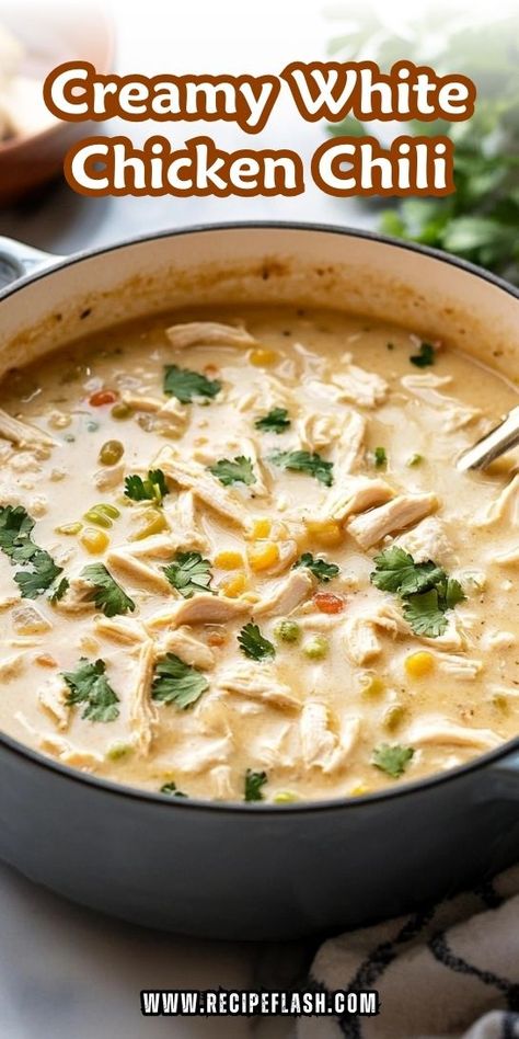 Craving a unique twist on traditional chili? This creamy white chicken chili recipe offers a delightful blend of flavors and textures that will impress everyone at the table. Make sure to save this easy-to-follow recipe to keep your chili nights exciting and delicious! White Chicken Chili Sour Cream, White Chicken Chili For Diabetics, White Chicken Chili With Heavy Cream, White Chicken Chili Heavy Cream, Pampered Chef White Chicken Chili, White Chicken Chili With Rotisserie Chicken, Texas White Chicken Chili, Easy White Chicken Chili Recipe Stovetop, White Chicken Chili With Hominy