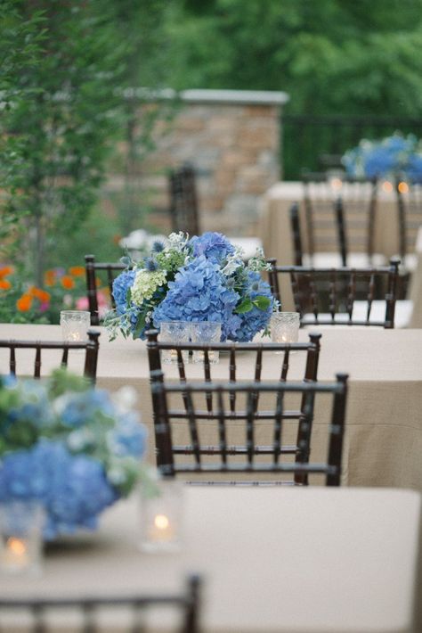 Bright blue hydrangeas Photography by Leigh Webber / leighwebber.com, Event Planner and Designer by Kristin Newman Designs / kristinnewman.com, Floral Design by Gathering Floral   Event Design / gatheringevents.com Blue Hydrangea Centerpieces, Blue Wedding Centerpieces, Blue Centerpieces, Hydrangea Centerpiece, Wedding Table Linens, Blue Wedding Inspiration, Light Blue Wedding, Blue Hydrangeas, Floral Event Design