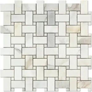 Calacatta Gold (Italian Calcutta) Marble Basketweave Mosaic Tile with Calacatta Gold Marble Dots, Honed - - Amazon.com Marble Basketweave, Calcutta Gold, Calcutta Marble, Gold Tile, Calacatta Gold Marble, Marble Polishing, Stone Mosaic Tile, Honed Marble, Tile Mosaic