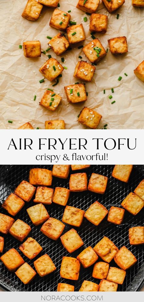 Air Fryer Curry Tofu, How To Cook Tofu In Air Fryer, Plant Based Air Fryer Recipes, Air Fryer Snacks, Ninja Airfryer, Air Fryer Tofu, Tofu Recipes Healthy, Air Fryer Recipes Breakfast, Vegan Tofu