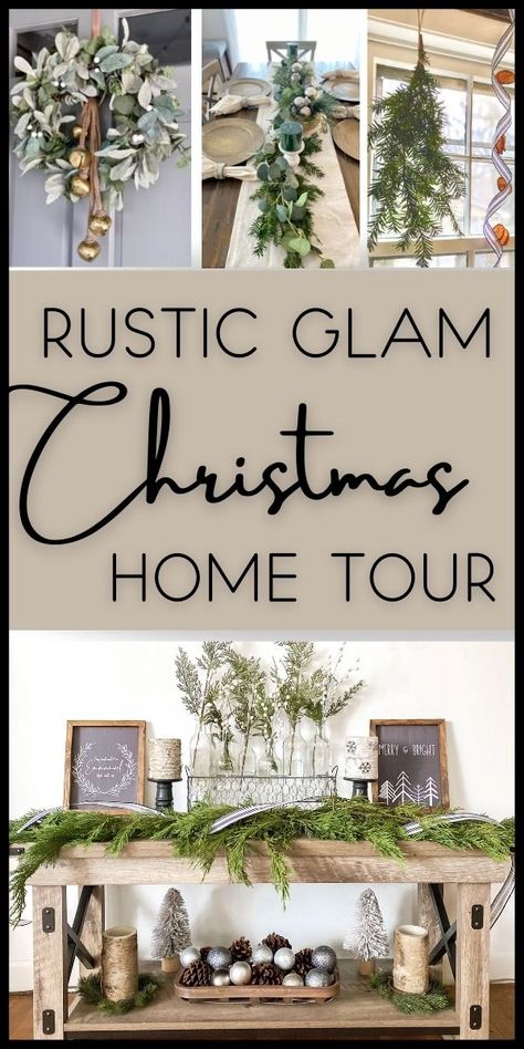 If you like cozy but sparkly for Christmas, take a look at this my rustic glam Christmas home tour! This is a mix of farmhouse cozy, modern sleek and Christmas sparkle! Budget-friendly ideas for the entire house! Modern Farmhouse Christmas Centerpiece, Contemporary Farmhouse Christmas Decor, Christmas Modern Farmhouse Decor, Christmas Rustic Decorations, Elegant Rustic Christmas Decor, Winter Rustic Decor, Modern Farmhouse Holiday Decor, Classic Farmhouse Christmas Decor, Mountain Modern Christmas Decor