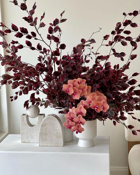 Edgy Floral Arrangements, Maroon Floral Arrangements, Dark Moody Flower Arrangements, Dark And Moody Floral Arrangements, Moody Red Florals, Flower Bomb, Napa Wedding, Bright Florals, Table Setting Decor