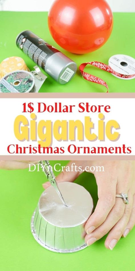 Outside Christmas Ornaments Large, How To Make Giant Christmas Baubles, Christmas Outdoor Ornaments, Oversized Yard Ornaments Diy, How To Make Huge Christmas Balls, Large Christmas Baubles Diy, Diy Lawn Ornaments Christmas, How To Make Large Ornament Balls, Large Hanging Christmas Decorations