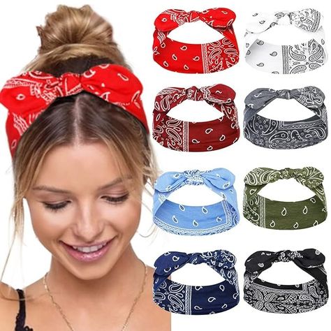 Amazon.com: Tobeffect Bandana Headbands for Women with Bow Paisley Cute Summer Hair Accessories Wide Knotted Headband Bow Hair Bands Rabbit Ears Womens Turban Headbands Headwraps for Girls : Clothing, Shoes & Jewelry Cute Summer Hair, Bandana Headbands, Headbands Black, Women Bandana, Prom Styles, Rattan Flower, Headbands For Short Hair, Headband With Bow, Summer Hair Accessories