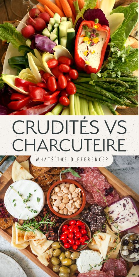 Unravel the delectable debate of Crudités vs. Charcuterie in our latest article! Discover the art of crafting ultimate platters, from colorful veggie trays to indulgent meat boards. Whether you're a fan of fresh crunch or savory delights, this article has your next gathering covered! Fancy Crudite Platter, Charcuterie Board With Vegetables, Small Crudite Platter Ideas, Meat Cheese Veggie Platter, Veggies For Charcuterie Board, Simple Crudite Platter, Crudite Platter Ideas Thanksgiving, Veg Charcuterie Board Ideas, Veggie Tray Charcuterie Board