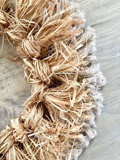 Cheap Fall Wreaths, Birch Wood Wreath, Raffia Fall Wreath, Fall Straw Wreath Ideas Diy, Making A Fall Wreath With A Wire Frame, Diy Boho Door Wreath, Boho Store Front Ideas, Diy Neutral Fall Wreath, Fall Wreaths Simple